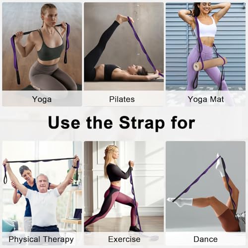 Yoga Stretching Strap with 10 Loops - 78-Inch Exercise Band - Black