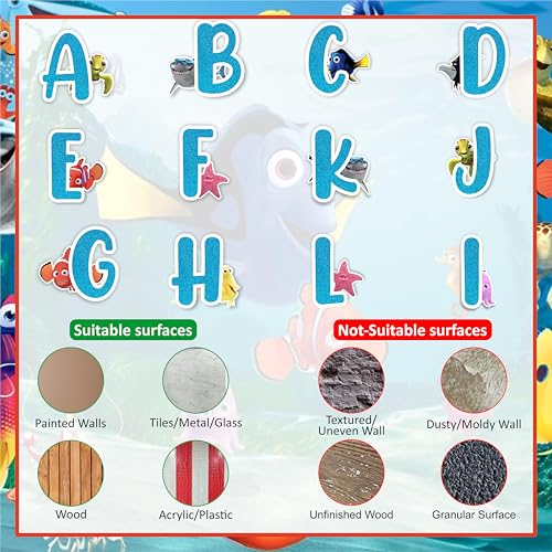 Findng Nmo Alphabet Wall Stickers A to Z ? Educational Ocean Theme Vinyl Wall Decals for Room, or Classroom ? Removable & Reusable Findng Nmo ABC Letters Wall Decor for Toddlers
