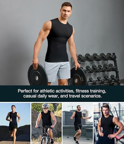 Eleady Men's Compression Tank Top 2-Pack Workout Sleeveless Base Layer Black & White Large
