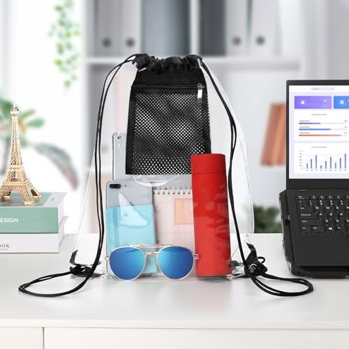 Clear Drawstring Bag - Waterproof Stadium Security Backpack - Black