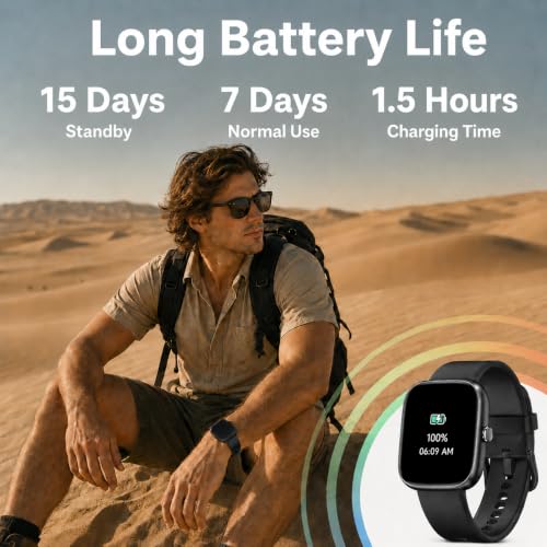 Senior-Friendly Pedometer Watch - Step Counter, Black, IP68 Water Resistant