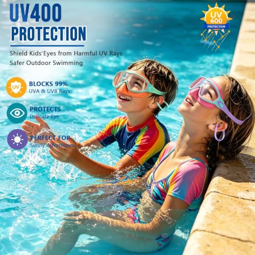 Kids Swim Goggles with Anti-Fog & Nose Cover - NIESTVUA, Pink/Green & Orange/Green