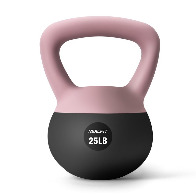 NEALFIT Soft Kettlebell 5LB/10LB/15LB/20LB/25LB, Kettlebells for Home Gym Strength Training, Anti-Slip Fitness Weights for Men Women (25LB Pink-Graphite Black)