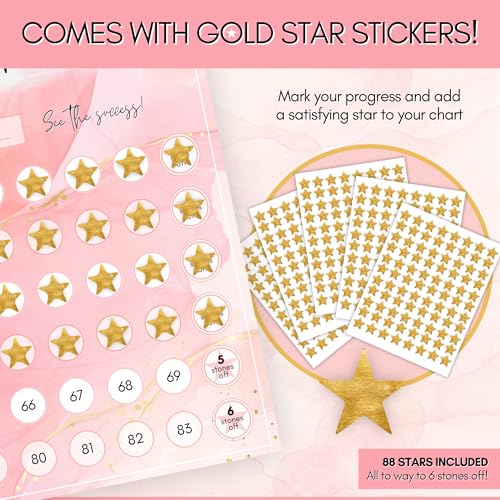 Weight Loss Progress Chart Poster with 88 Gold Star Stickers - A4 Pink