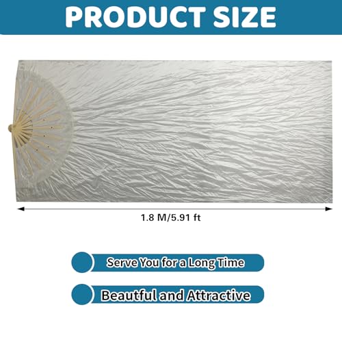 Faux Silk Belly Dance Fan Veil - Handmade Bamboo - White