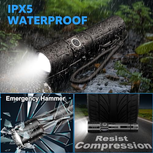 AdamStar Flashlight High Lumens Rechargeable Super Bright Flashlight Zoomable LED Flash Light with Dimmable, 6 Modes Waterproof Handheld Powerful Tactical Flashlights for Camping Emergency (2 Pack)