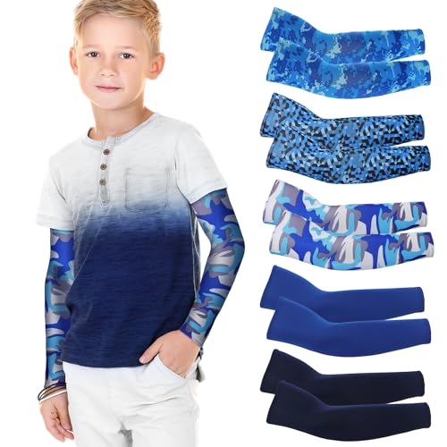 Mlurcu Kids Baseball Arm Sleeves 5 Pairs UV Protection Blue Series 8-10