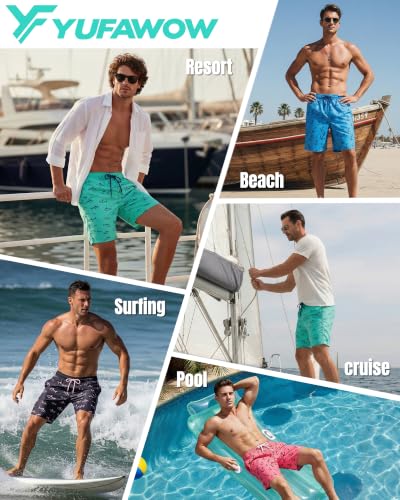 Yufawow Men's 9 Inch Navy Star Swim Trunks with Mesh Lining, Quick Dry Beach & Pool Shorts, Large