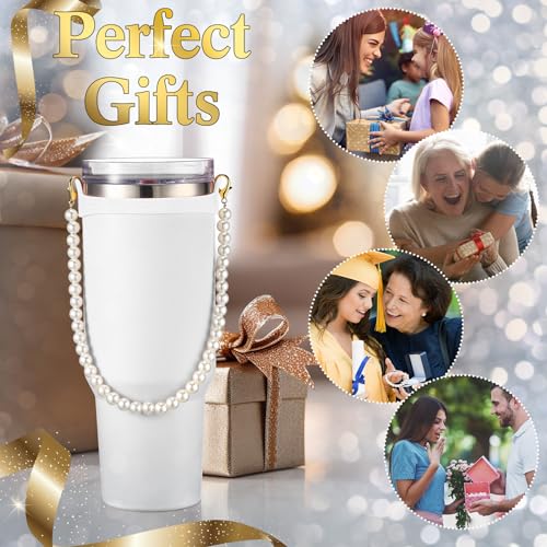 Silicone Water Bottle Holder Sling with Pearl Strap - White