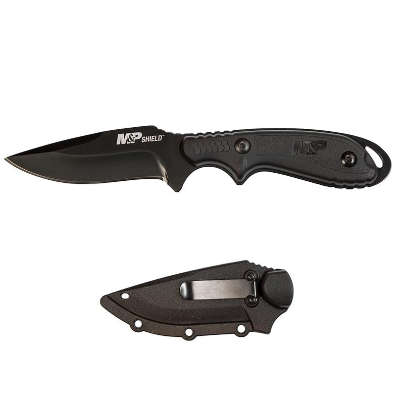 Smith & Wesson M&P Shield 7.5in S.S. Full Tang Fixed Blade Knife with 3in Clip Point Blade and Nylon Handle for Outdoor, Tactical, Survival and EDC,Black