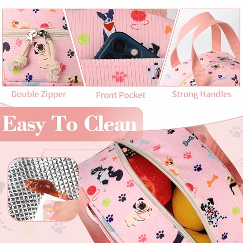 Insulated Portable Lunch Box for Women - Pink Small Corduroy Tote