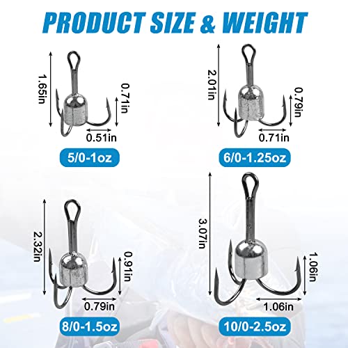 SILANON 6/0-1.25oz Weighted Treble Hooks 5pcs for Baitfish, Trout & Salmon Fishing