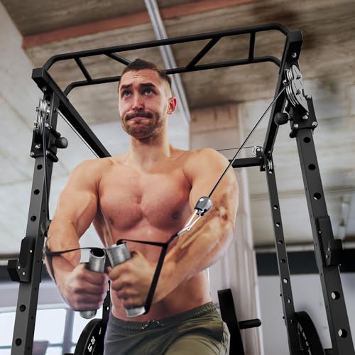 Power Cage with Cable Crossover System - Black, 1200LB Capacity, Bumper Plate Set