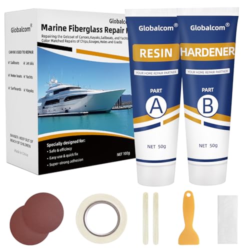 Globalcom Marine Fiberglass Repair Kit White – Gel Coat for Boats