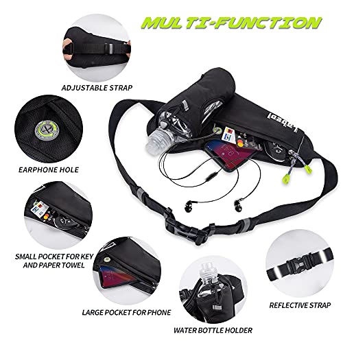 Waterproof Hydration Waist Pack with Bottle Holder - Black