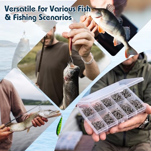 500-Piece Barbed Fishing Hook Assortment - 10 Sizes in Storage Box