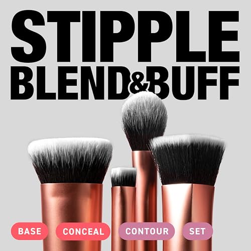 Real Techniques Face Base Kit - 4 Piece Makeup Brush Set for Foundation, Concealer, Contouring & Setting