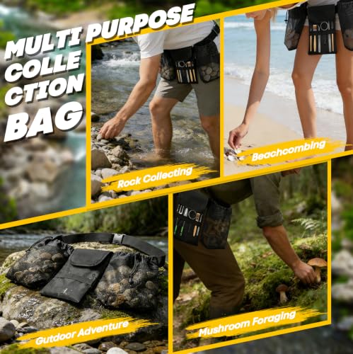 Hands-Free Rockhounding Waist Bag with 3 Mesh Pouches for Field Collecting