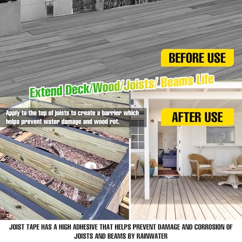 Joist Tape for Decking, Weather Resistant Deck Butyl Tape,1Rolls 2" X 50' Butyl Sealant Joist Flashing Tape for Wood Decks Beams Roo