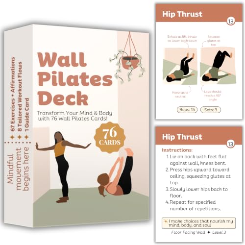 Wall Pilates Workout Cards - 76 Large Exercise Cards for Home Gym