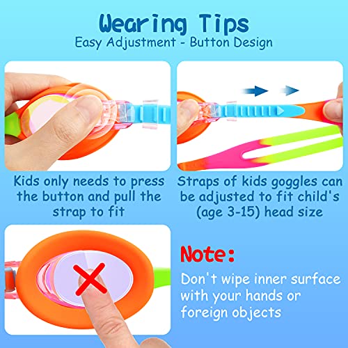 Kids Swim Goggles - 2 Pack No-Leak Swimming Goggles for Ages 3-15 - Orange Green & Blue