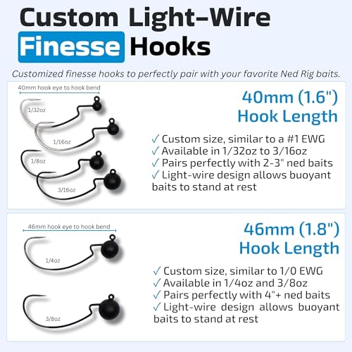 Harmony Fishing Tungsten Offset Weedless Ned Rig Jigheads 1/16oz 5 Pack