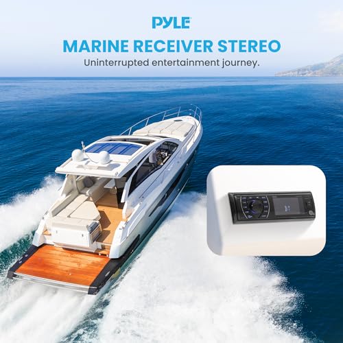 Pyle Black Marine Bluetooth Receiver Stereo - 12V Single DIN In-Dash Radio System with LCD, USB, SD, FM, RCA, MP3, Remote