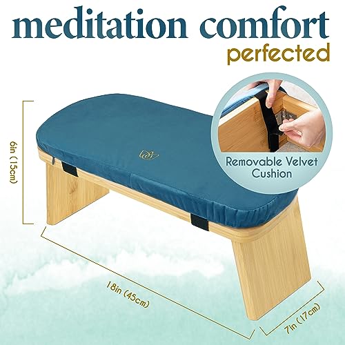Foldable Bamboo Meditation Bench - Ergonomic Cushion - Sage Green