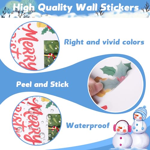 Christmas Wall Decals Removable - Winter Peel and Stick Window Clings, 6-Sheet Set with Snowman, Santa Claus, Large Christmas Tree Designs for Home, Office, Bedroom, Living Room, Party Winter Decor
