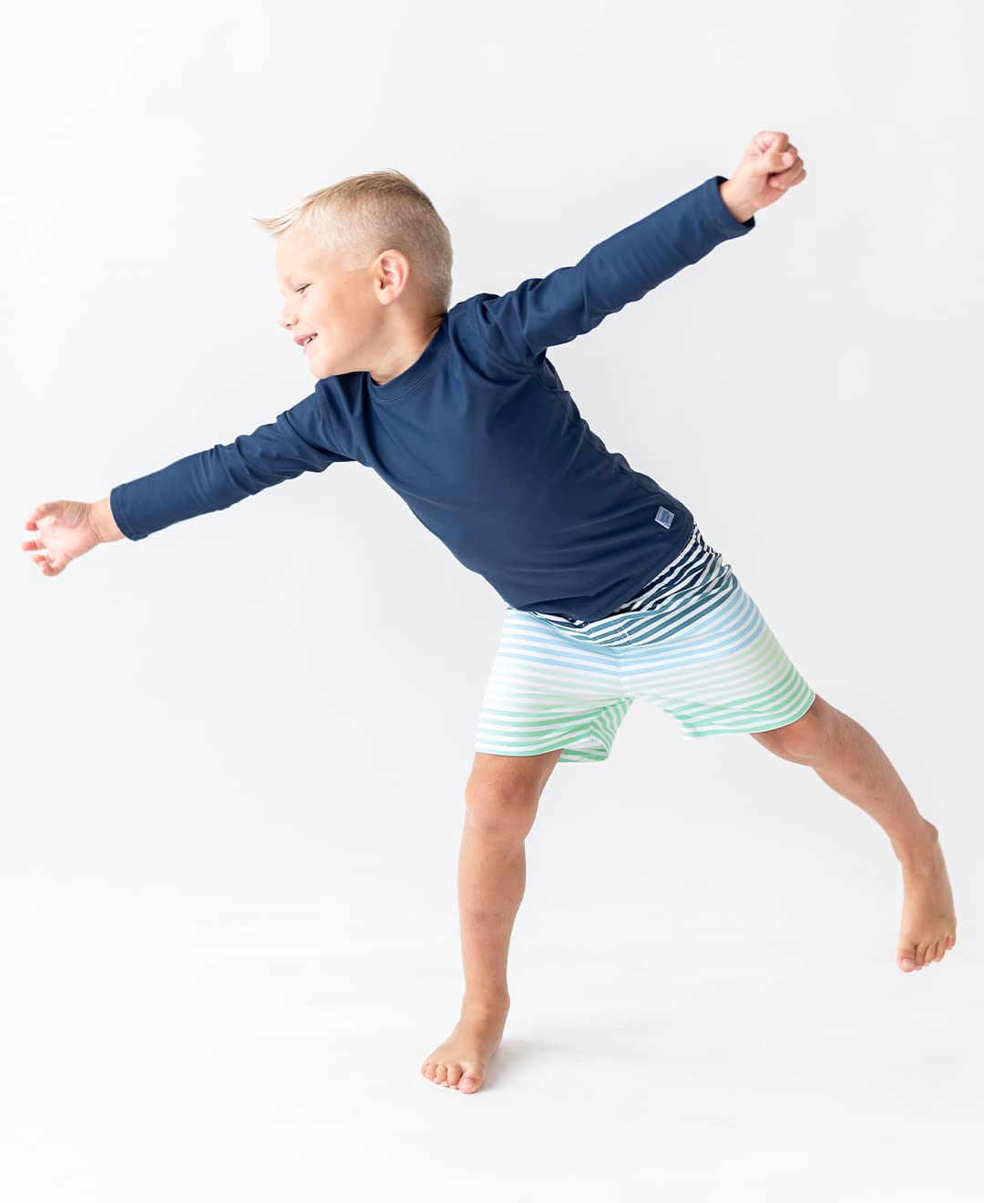 RUGGEDBUTTS Boys UPF 50+ Striped Swim Trunks - Boys Swim Trunks Green