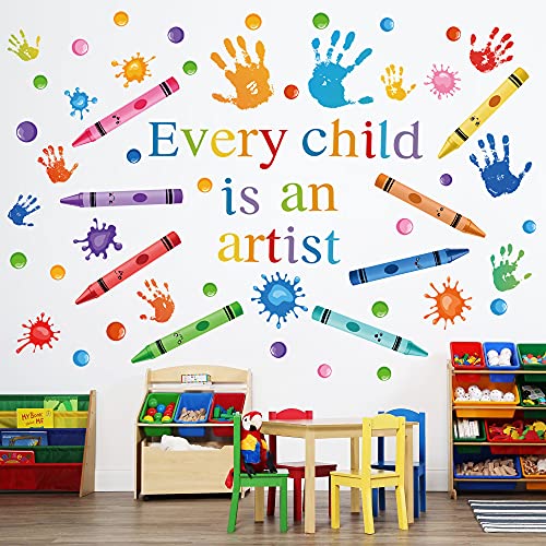 Colorful Artist Wall Decals - Inspirational Crayon & Paint Splash Stickers for Nursery, Classroom & Playroom
