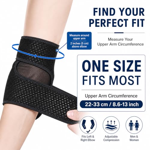 Adjustable Elbow Brace - Pain Relief for Tennis & Golfer’s Elbow - Black