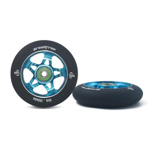 B BREAKFREE 2 Pack 100mm Scooter Wheels 85A Pro Scooters Replacement Wheels with ABEC-9 Bearings Installed(light blue)