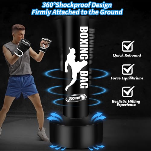 JUOIFIP 68.9'' Freestanding Boxing Punching Bag with Stand, Gloves & Pump