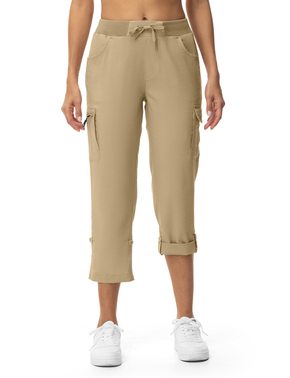 TBMPOY Womens Cargo Capris with Pockets Lightweight Hiking Capris Pants Quick Dry Casual Cropped Pants Summer Trip Cotton Khaki XL