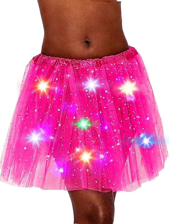 Coridy LED Light Up Tulle Tutu Skirt for Women - One Size Rose