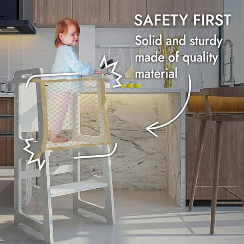Toddlers Tower Safety Net - Safety Guard for Toddlers Tower - Kitchen Step Tool Toddlers/Kid (Beige) (Beige, 17" W x 17" H)