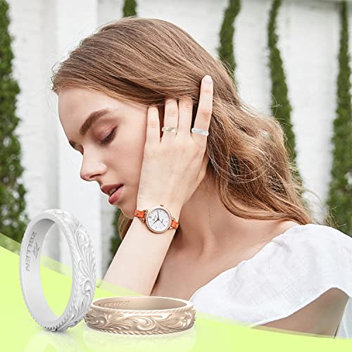 Silicone Wedding Rings for Women - 4 Pack Metallic Stackable Bands - Pearl, Champagne Gold, Silver, Bronze