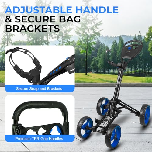 Lightweight Foldable Golf Push Cart - 4-Wheel Compact Trolley with Adjustable Handle