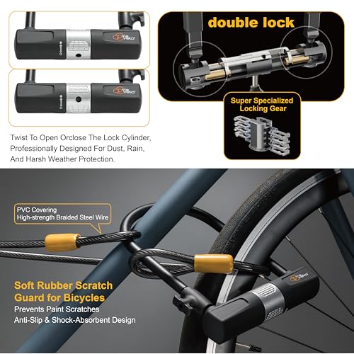 Heavy Duty Bicycle U Lock with Cable - Secure Bike Lock for Road, Mountain & Electric Bikes