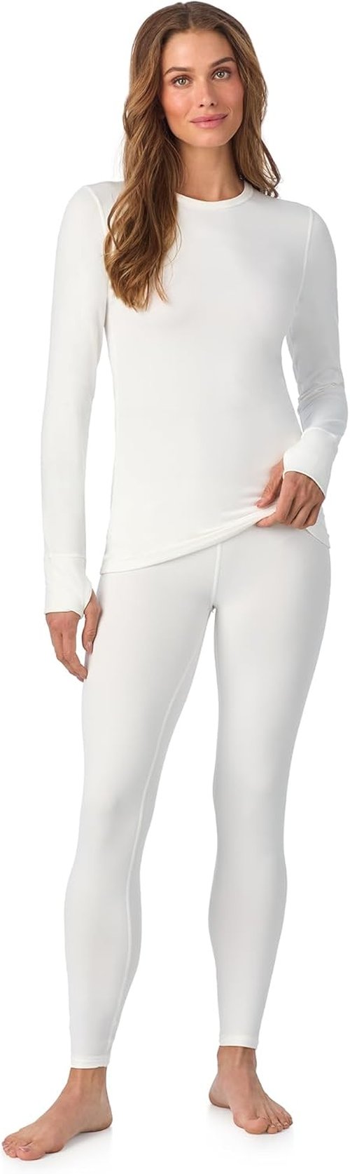 Cuddl Duds Women's Heavyweight Fleece Lined Thermal Set - Long Sleeve Top & Leggings for Winter Comfort