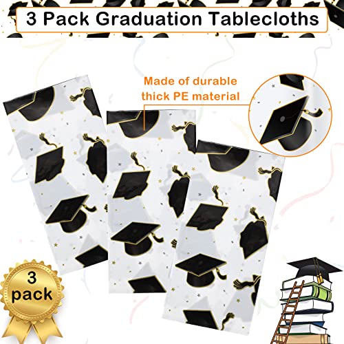 Graduation Party Tablecloth Set - 3 Pcs Black & White, 54 x 108 Inch