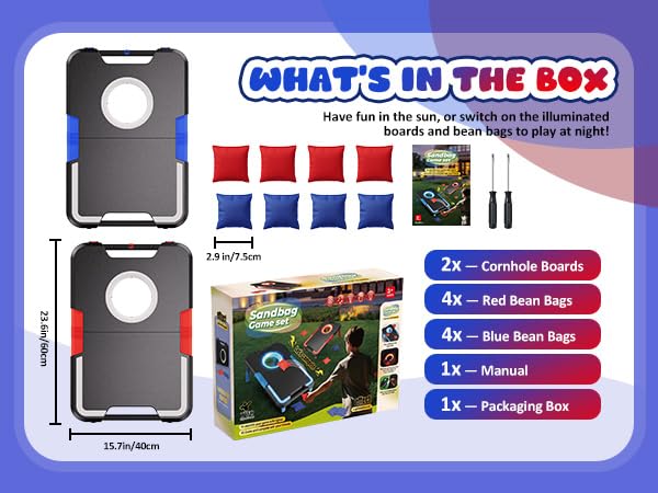 LED Cornhole Board Set with Glow-in-Dark Target & Sound Effects - Foldable Portable Game