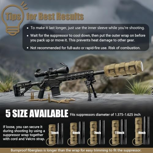 Heat Resistant Suppressor Cover - 5 Inch Khaki Insulation Wrap