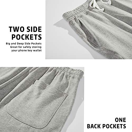 AMY COULEE Men's Casual 8" Cotton Workout Shorts Gray Medium with Pockets