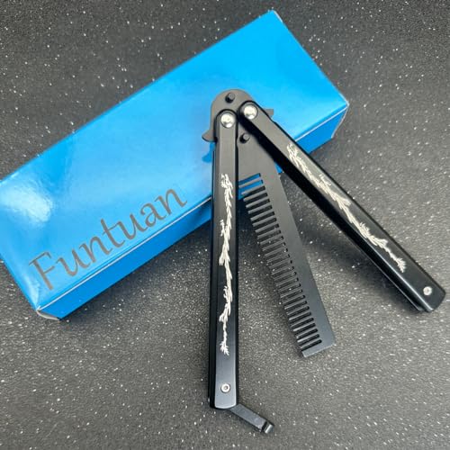 Funtuan Stainless Steel Butterfly Knife Trainer Comb Practice Tool Black