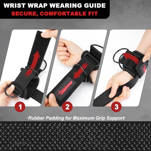 JWPFD Black M Lifting Straps with D Ring for Weightlifting, Cable Machine, Wrist Support