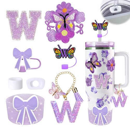 15-Piece Tumbler Accessory Set for 30/40oz Cups - Purple Initial Charm