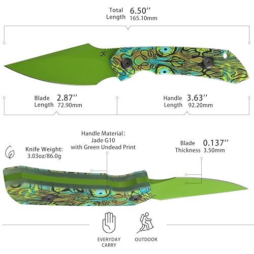 KANSEPT Fenrir Fixed Blade Knife Green Handle, 2.87" D2 Blade, EDC & Outdoor