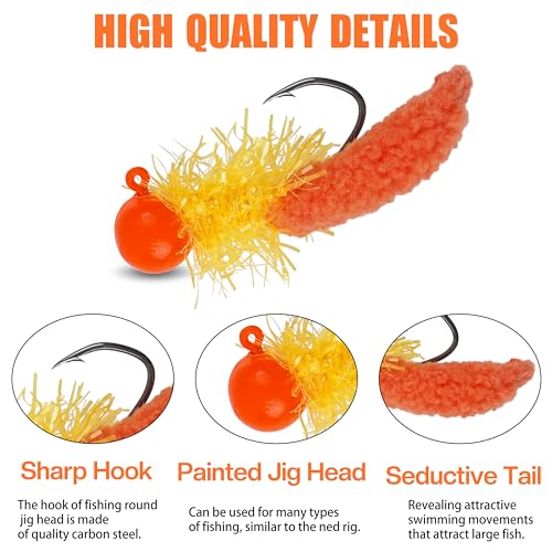 Crappie Jig Heads Fishing Lures Kit - 12pcs Pink Marabou Jigs